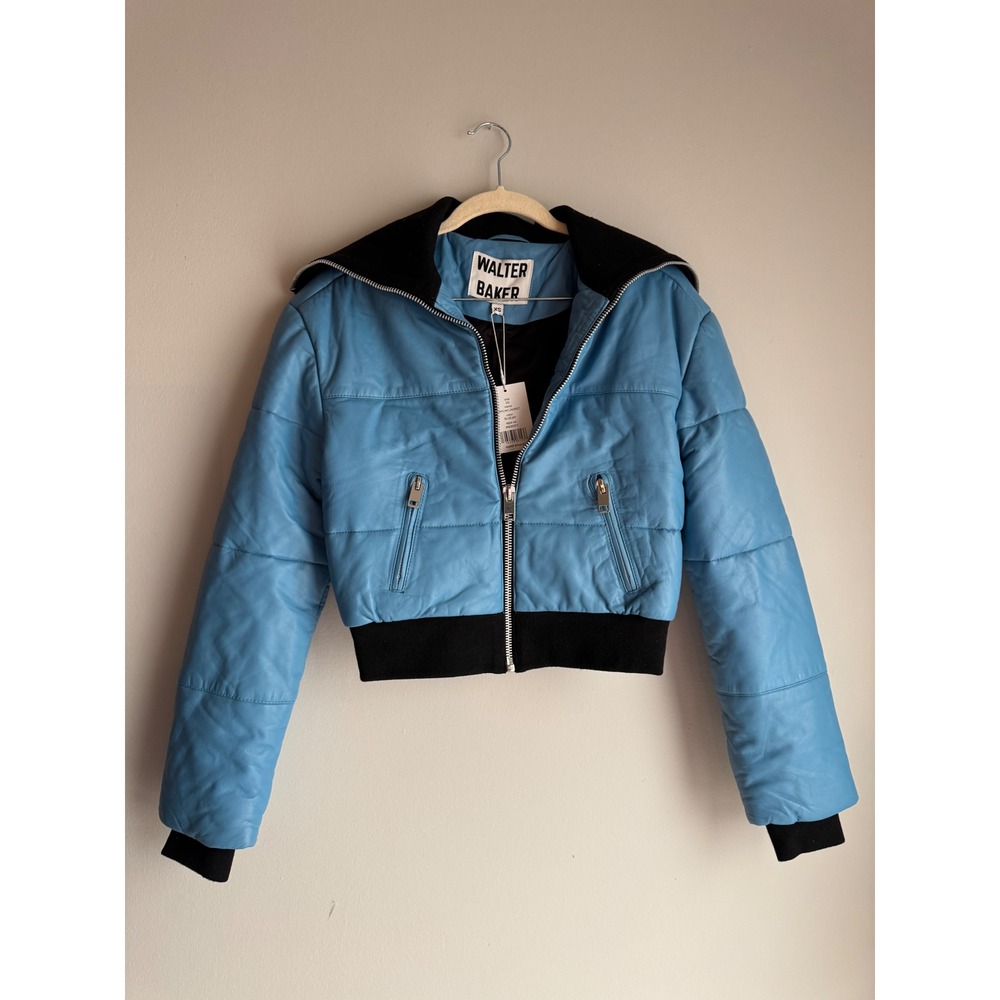 Walter Baker Laylah Bluejay Lamb Leather Cropped Puffer Jacket XS NWT